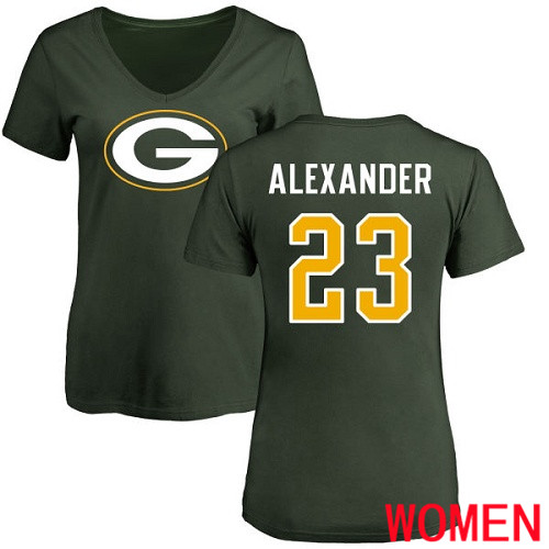 Green Bay Packers Green Women #23 Alexander Jaire Name And Number Logo Nike NFL T Shirt